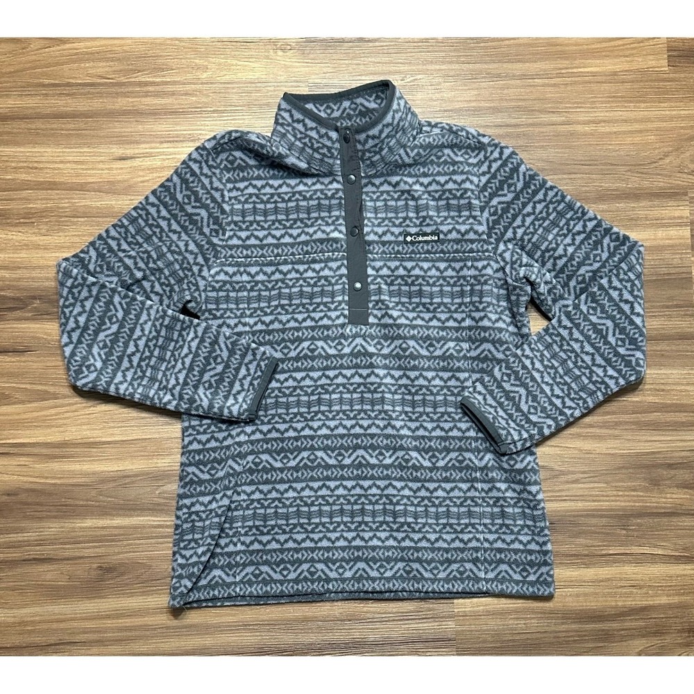 Columbia Women's Benton Springs Fleece 1/2 Snap Pullover Gray Shark Madras Sz L